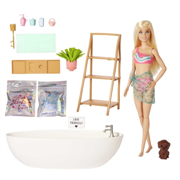 Muñeca Barbie con bañera y accesorios de spa