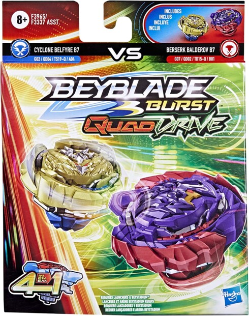 2 peonzas Beyblade Burst Quad Drive - Berserk Balderov B7 VS Cyclone Belfyre B7