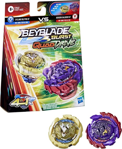 2 peonzas Beyblade Burst Quad Drive - Berserk Balderov B7 VS Cyclone Belfyre B7