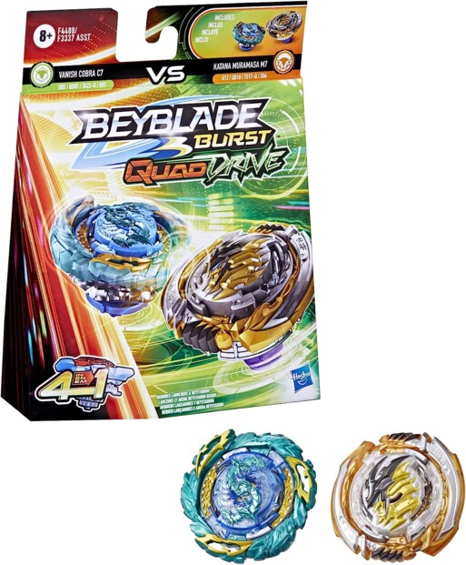 2 peonzas Beyblade Burst Quad Drive - Katana Muramasa M7 VS Vanish Cobra C7