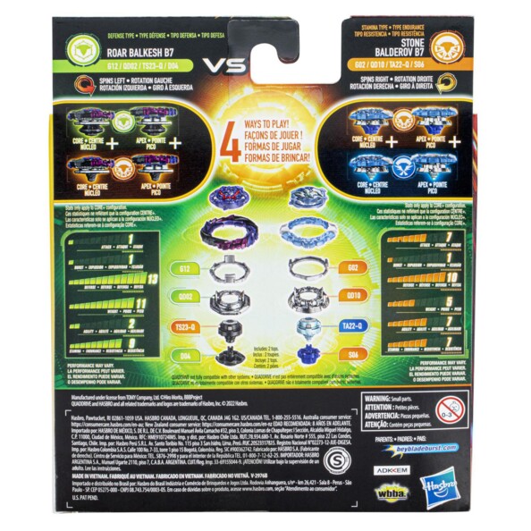 2 peonzas Beyblade Burst Quad Drive - Stone Baldero B7 VS Roar Balkesh B7