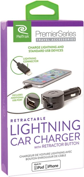 Cargador de coche USB con cable retráctil Lightning