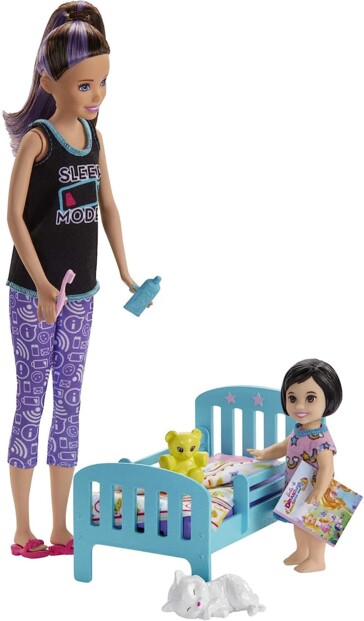 Set completo Barbie Niñera con niña pequeña y su cama