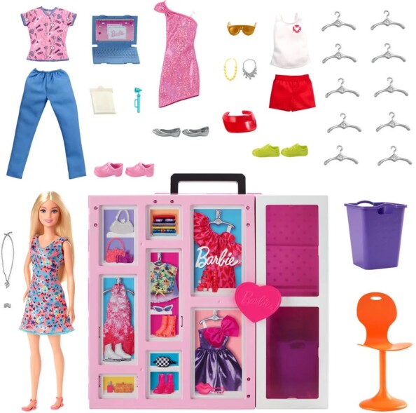 Set Armario Deluxe de Barbie con muñeca y 30 conjuntos
