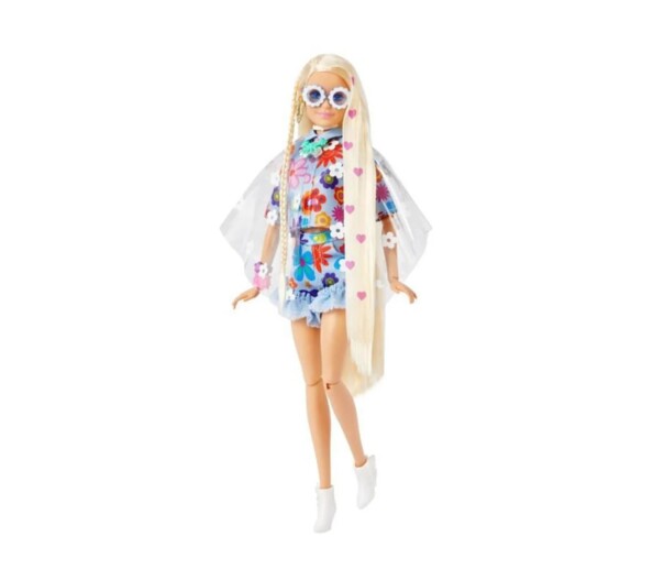 Muñeca Barbie Extra con vestido de flores y su conejito mascota