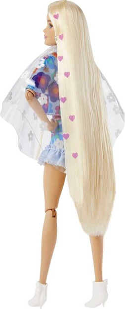 Muñeca Barbie Extra con vestido de flores y su conejito mascota