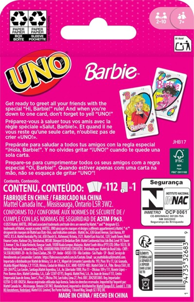 Juego de cartas UNO Barbie para 2 a 10 jugadores