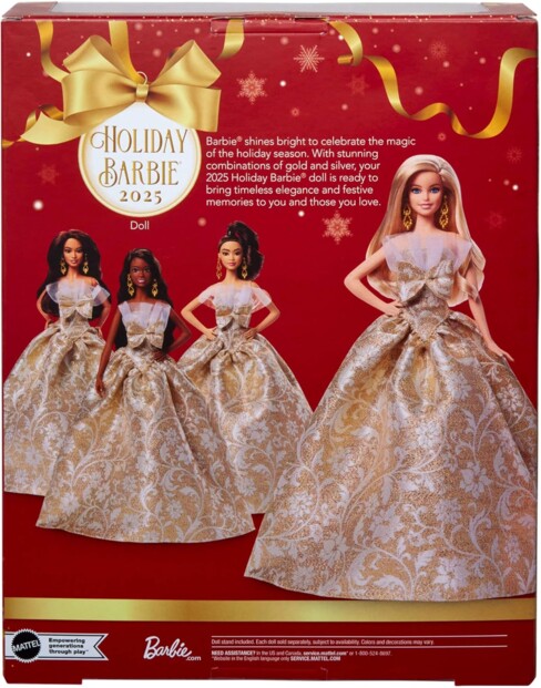 Muñeca Barbie Signature Holiday 2025 rubia con vestido plata y oro