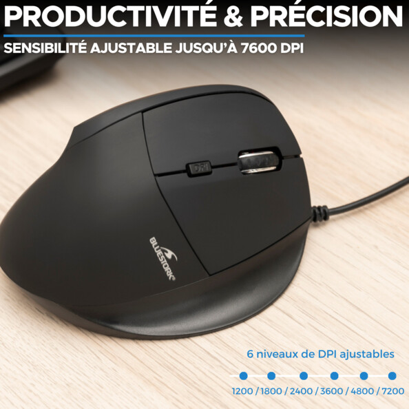 Ratón ergonómico óptico con cable Bluestork M-W-ERGO de 7600 dpi