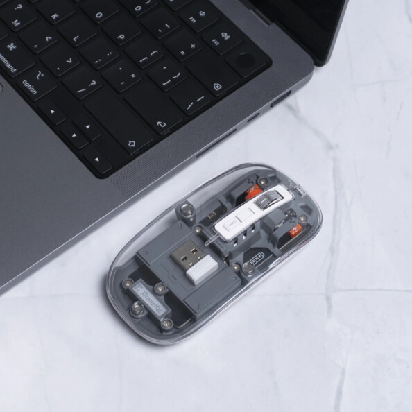 Ratón inalámbrico transparente bluetooth y RF 2,4 GHz