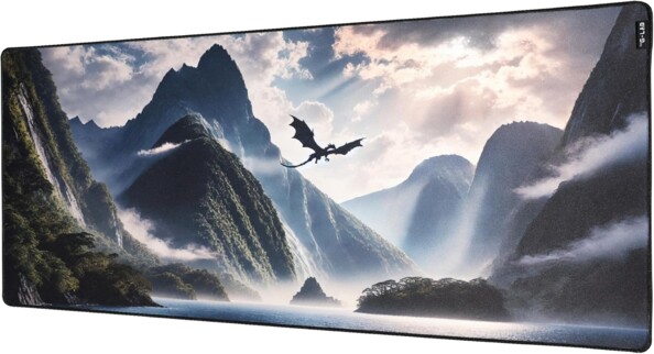 Alfombrilla gaming XXL 900 x 400 mm con bordes cosidos Dragon
