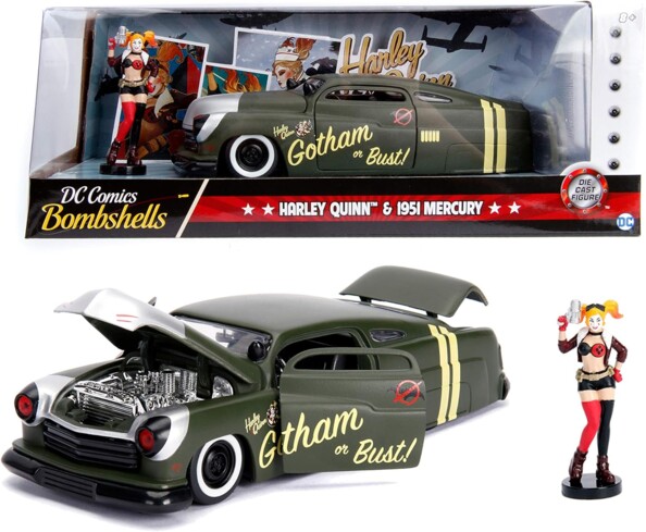 Coche en miniatura Harley Quinn con Mercury 1951 para coleccionistas y fans de D