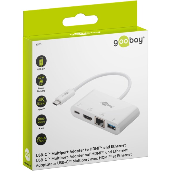 Adaptador USB-C multipuerto HDMI, RJ45, USB-A y USB-C PD