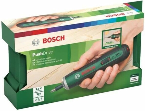 Atornillador inalámbrico PushDrive 3,6 V con 32 puntas