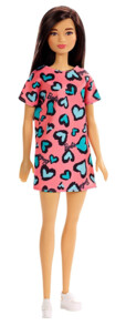 Barbie Chic – Muñeca de pelo castaño con vestido rosa de corazones