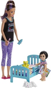 Set completo Barbie Niñera con niña pequeña y su cama