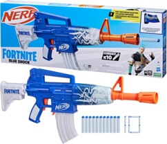 Lanzador de dardos Nerf Fortnite Blue Shock con disparo rápido motorizado