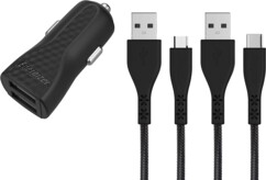 Cargador coche USB 2,4 A con cables Micro-USB / USB-C